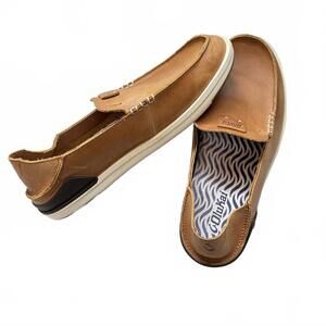 OluKai Kakaha Leather Slip-On Loafers Brown Casual Shoes Men’s 8.5 EUC